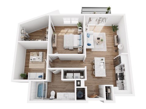 Floor plan for 1 bed, 1 bath, 972 sqft